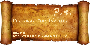 Preradov Apollónia névjegykártya